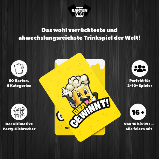 Vollsuff voraus! Das Alkohol-Kartenspiel Bier Gewinnt bringt 60 durchgeknallte Karten für deinen nächsten Absturz
