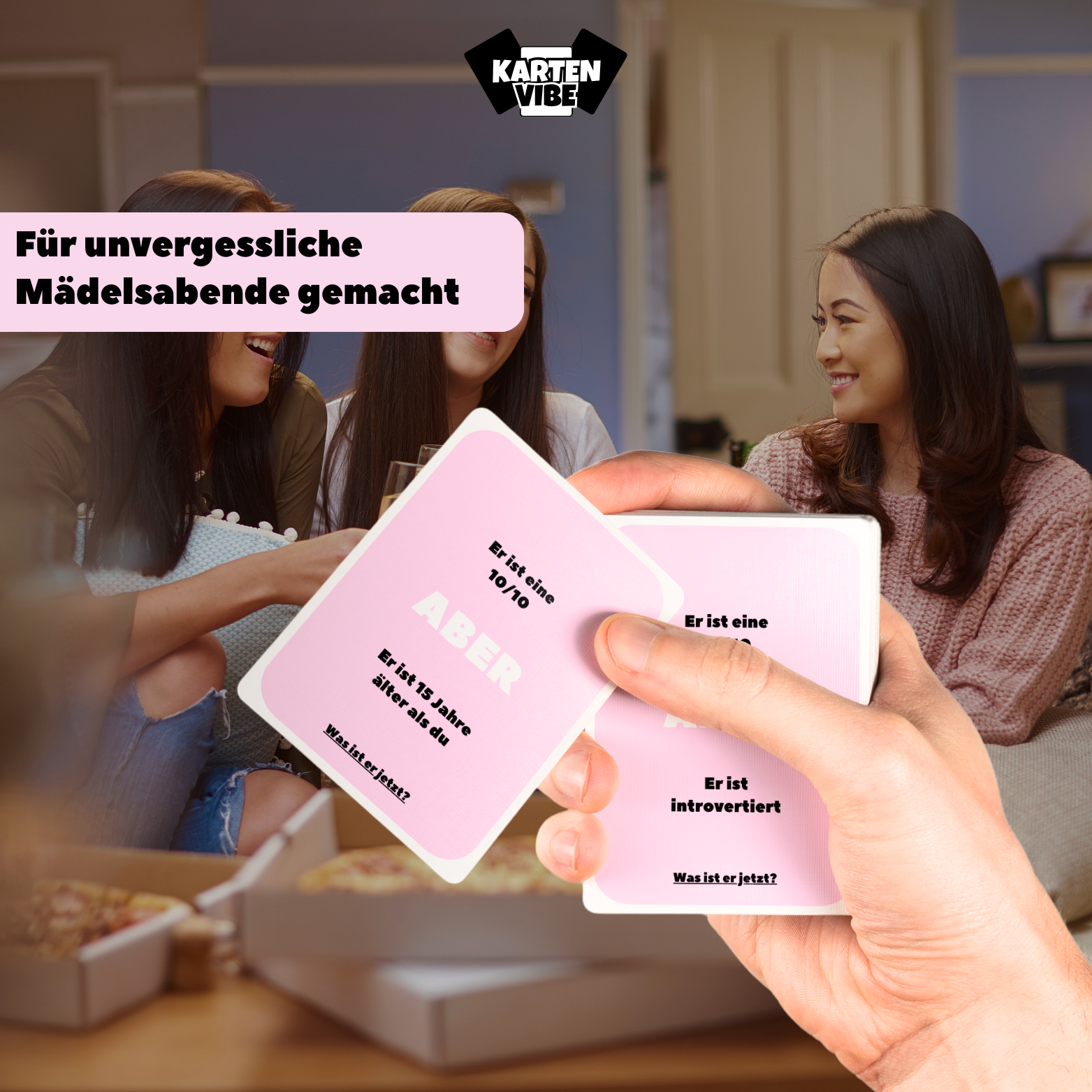 Detailansicht einer Karte aus „Er ist eine 10/10, aber…“ – lustige Aussagen und Fragen für Girlsnights, Sleepover und TikTok-Challenges
